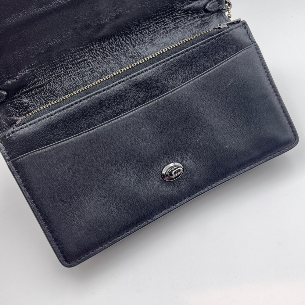 Coach foldover chain Clutch leather colorblock quilting rivets crossbody bag - Picture 7 of 15